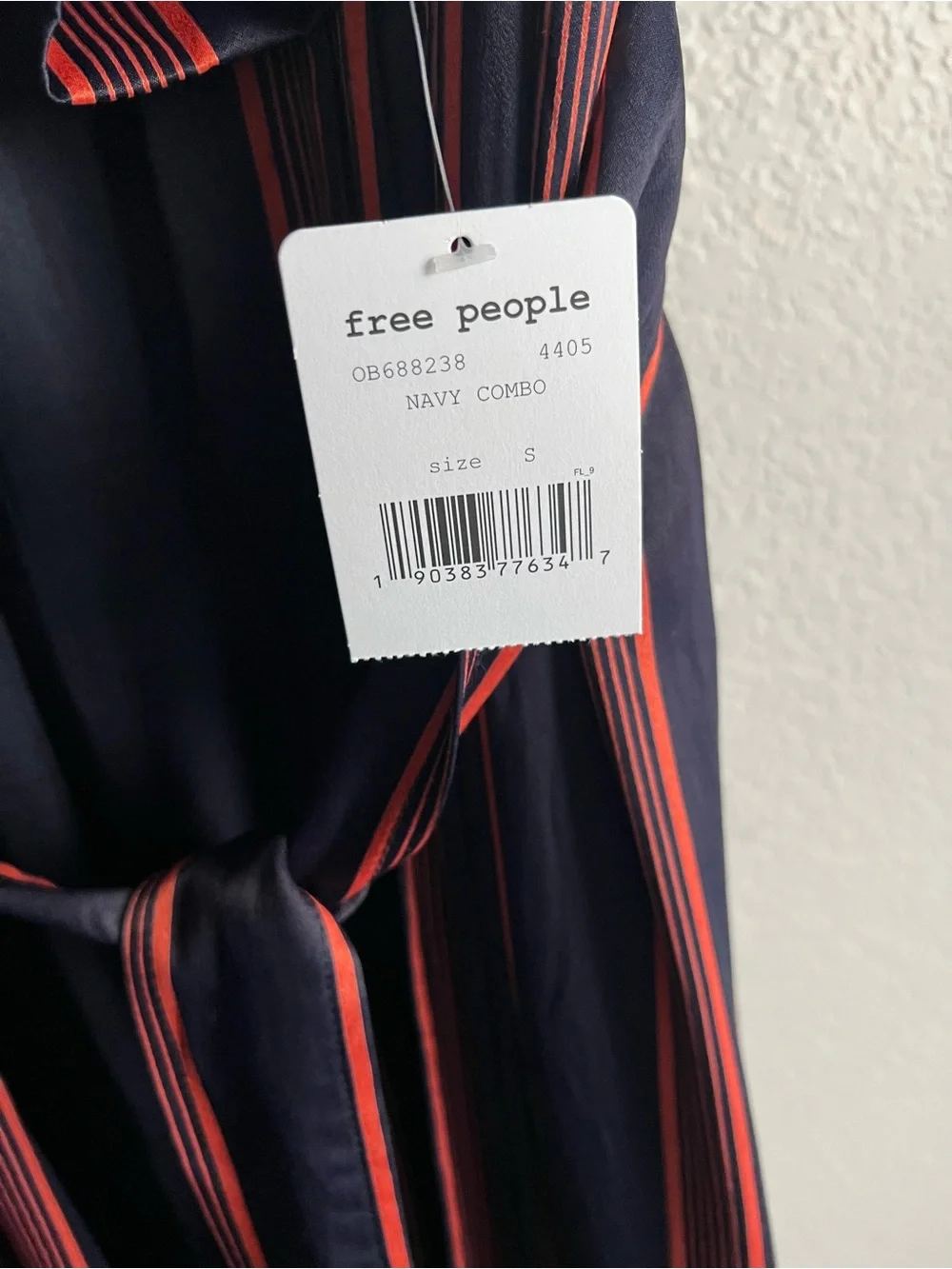Free People Black Robe/Duster with Red Stripe and Multicolor Embroidered Wings